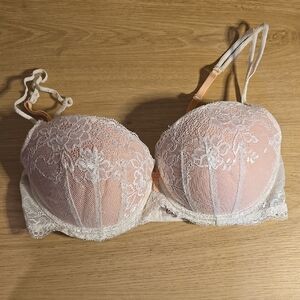 Candie's Cream and Pink Lace Push-Up Bra 36C